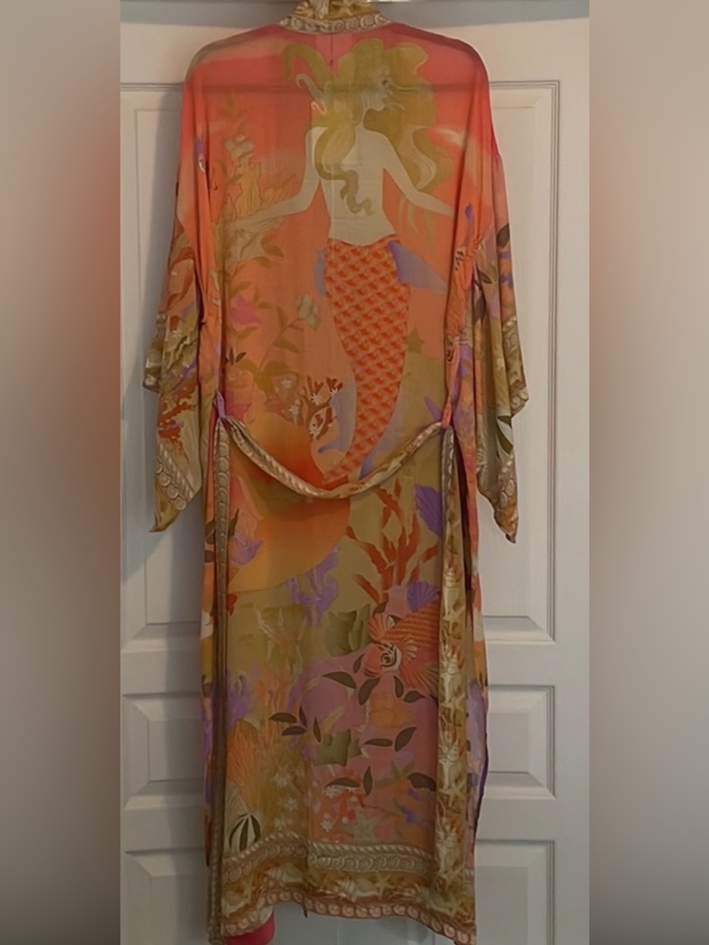 Flowy Orange Floral Swim Coverup Kimono - Picture 4 of 5